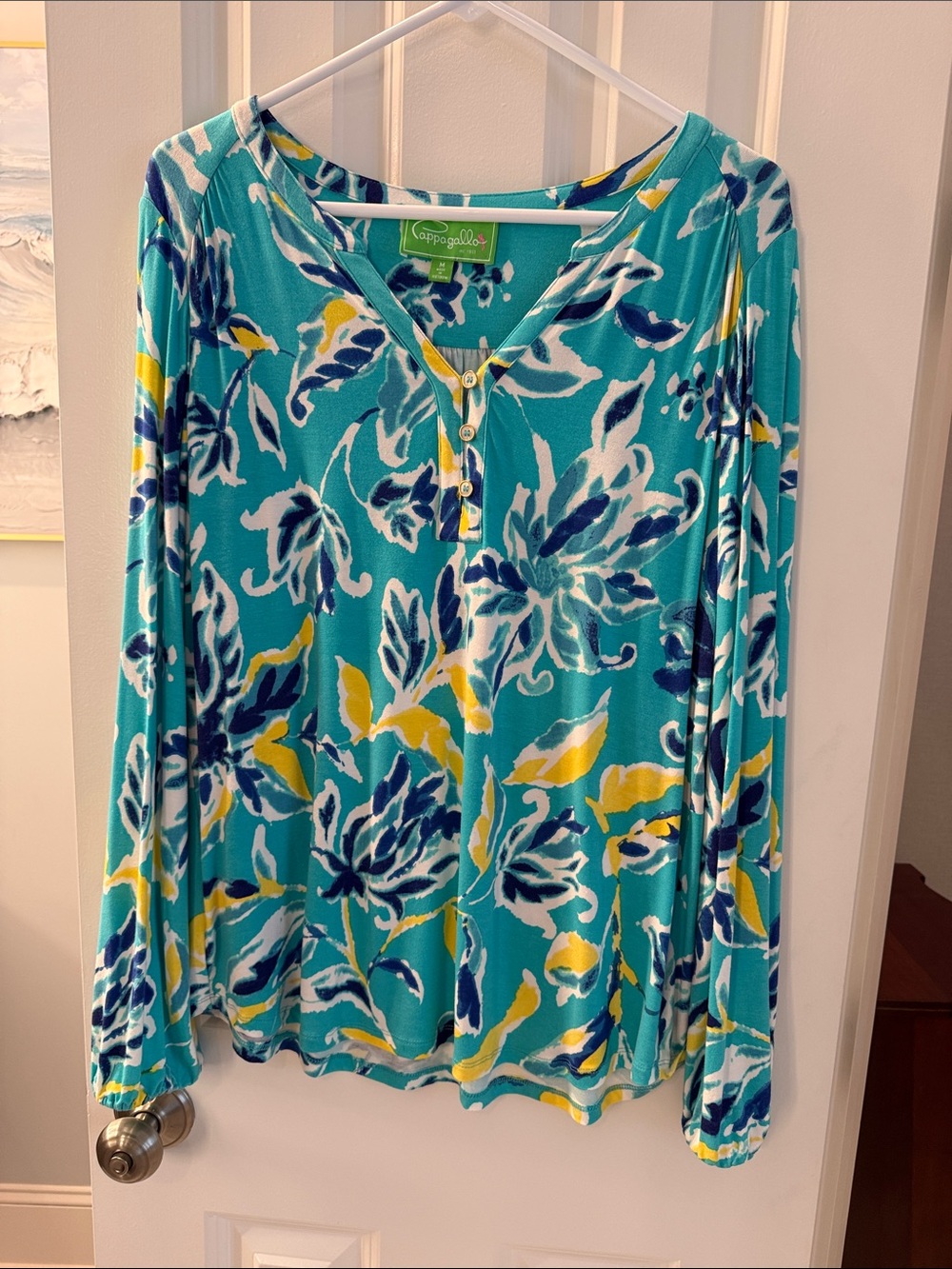 Pappagallo Turquoise Floral Henley Long-Sleeve Top